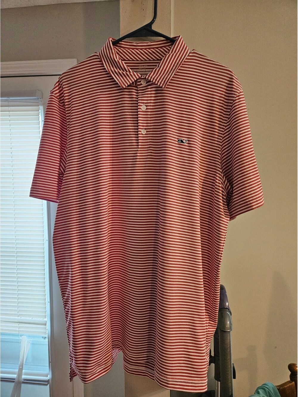 Vineyard Vines Polo Shirt Adult Large Red White Rugby Striped Whale Men's